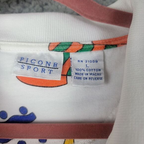 Picone Sport Polo Shirt Womens Large Tropical Fish Colorful 100% Cotton Collared - Picture 5 of 15